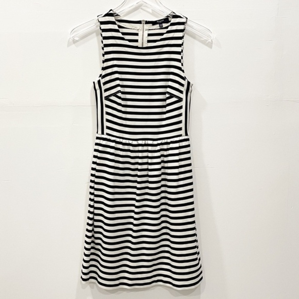 Madewell Sleeveless Fit & Flare Dress Black White XXS